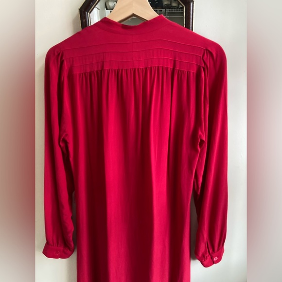 Vintage 100% silk beautiful red midi dress with buttons and bow 6 - Picture 6 of 6